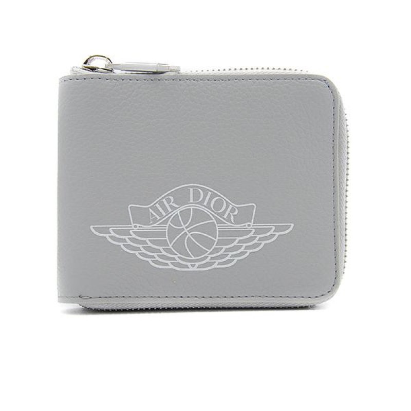 Dior x Jordan Wings Zip Wallet (4 Card Slot) Grey in Calfskin with